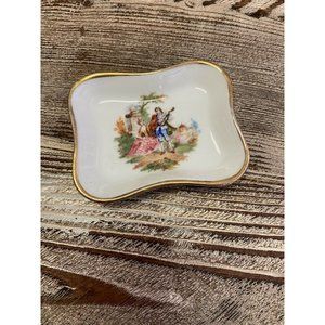 Vintage Limoge Of France Trinket Dish Porcelain Victorian Scene Romance